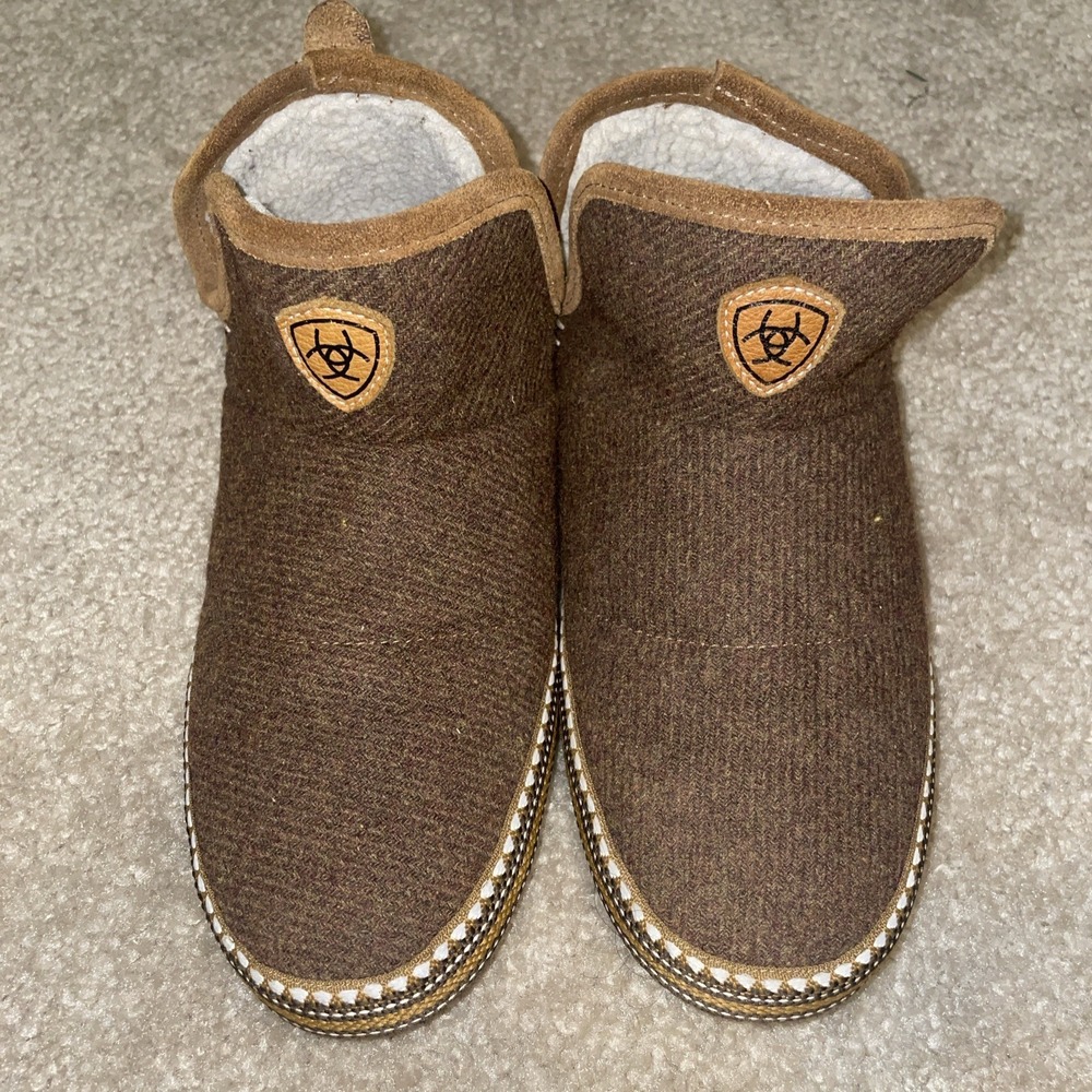 Ariat Jackie Slipper Boots Brown Herringbone Wool Faux Shearling Striped Heel S‎